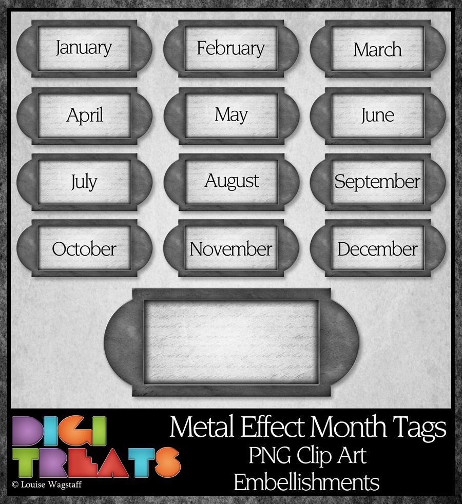 Metal Effect Month Tags, PNG Clip Art - Payhip