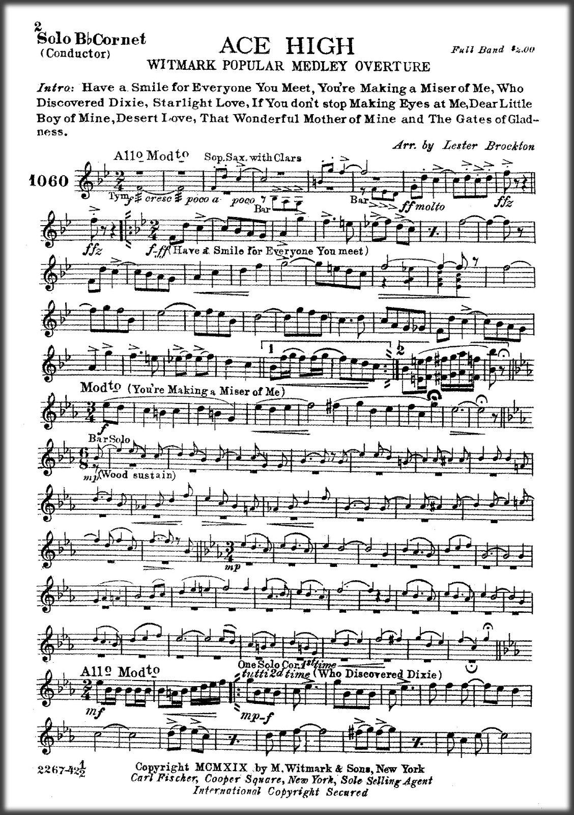 Marching Band Sheet Music Ace High, Witmark Popular Medley Overture