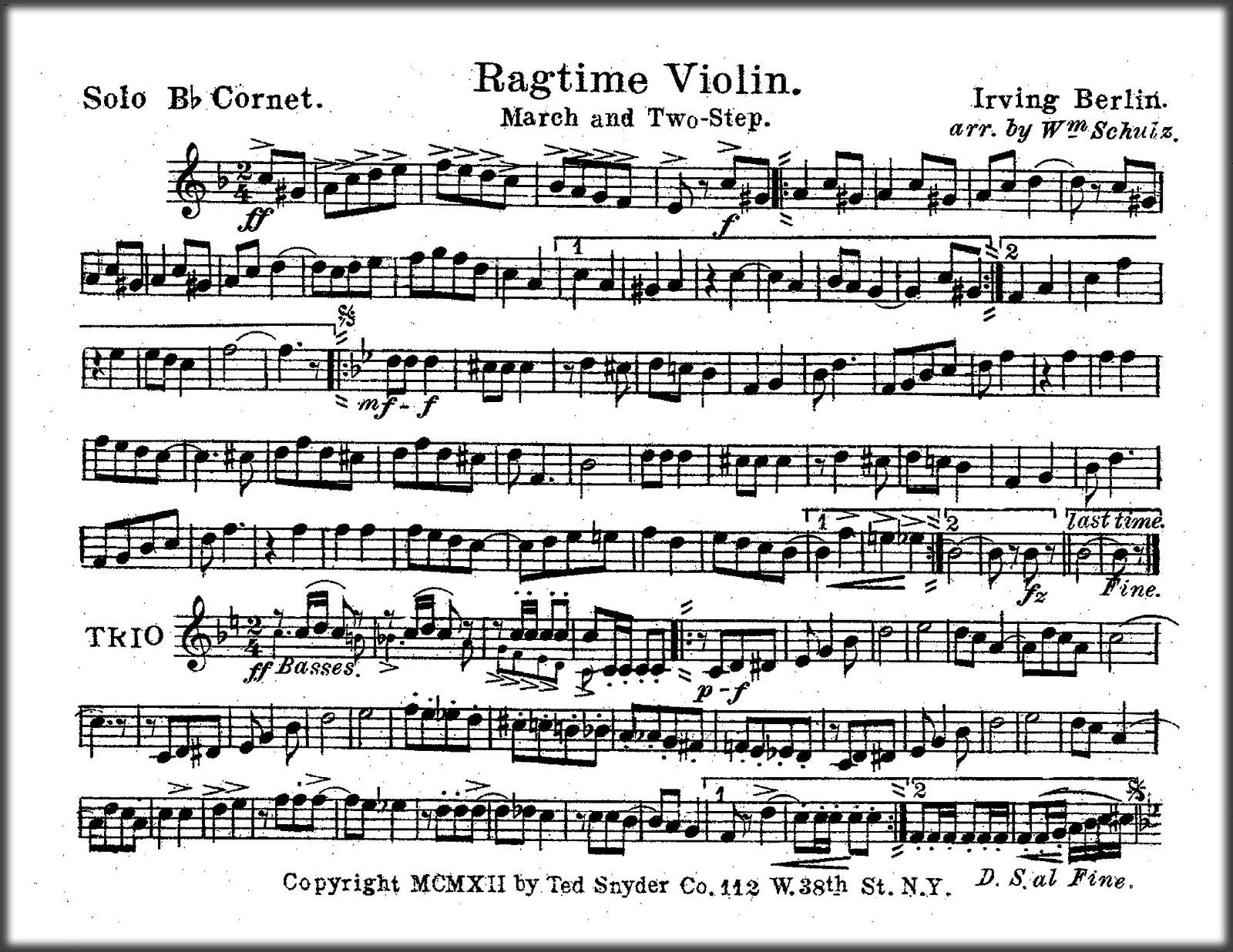 Marching Band Sheet Music Ragtime Violin March Irving Berlin