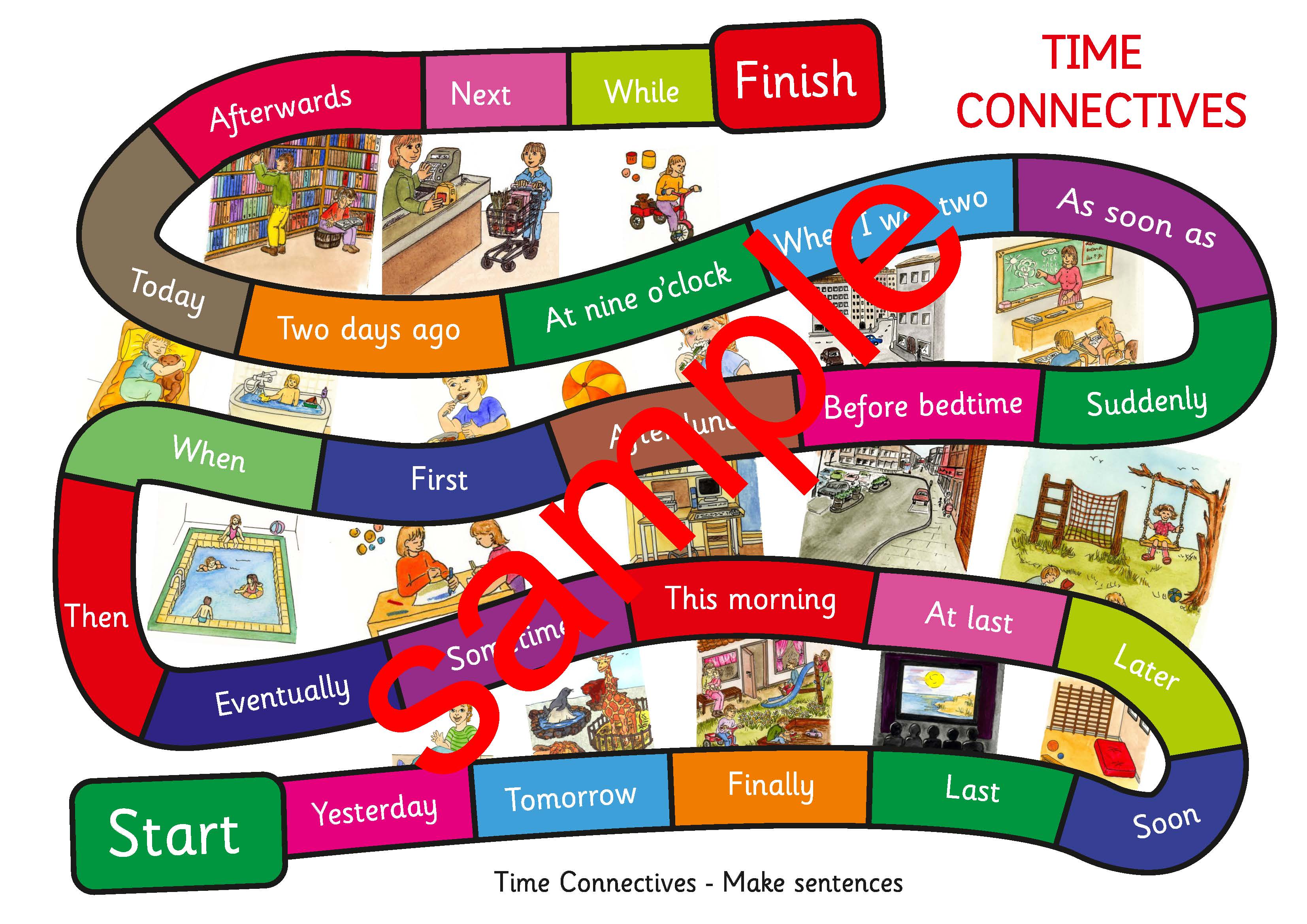 Time Connectives Game. A3 size. Make up sentences Payhip